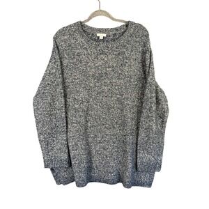 Pure Jill XL Blue White Marled Knit Oversized Crewneck Sweater Cotton Blend